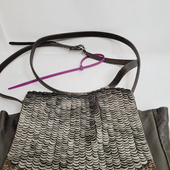 Hoss Intropia brown leather beaded and metal sequined cross body bag - Picture 2 of 16